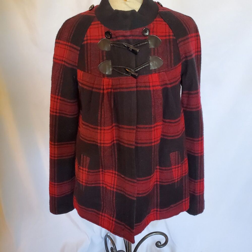 Kimchi Blue brand - Red & Black Plaid Zip Coat, Size M